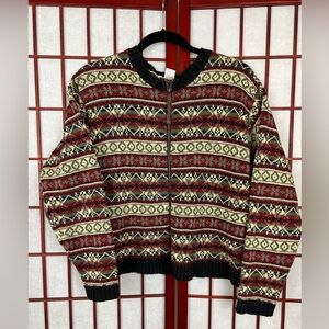 Vintage Rosanna Grandpa Core Red Striped Full Zip Up Cardigan Sweater